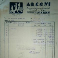 Facturas antiguas: ARCOVI MANUFACTURAS DE ARTICULOS COLEGIAL Y VIAJE VALENCIA 1956