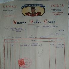 Facturas antiguas: LANAS TURIA RAMON RUBIO GENES VALENCIA 1956. Lote 57123086