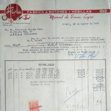 Facturas antiguas: FABRICA DE BOTONES Y HEBILLAS MANUEL DE SOUSA LOPES VIGO 1956. Lote 57123121