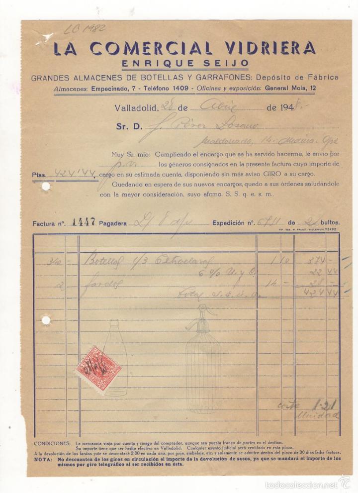 Old Invoices: FACTURA. ENRIQUE SEIJO, LA COMERCIAL VIDRIERA, VALLADOLID, 1948.