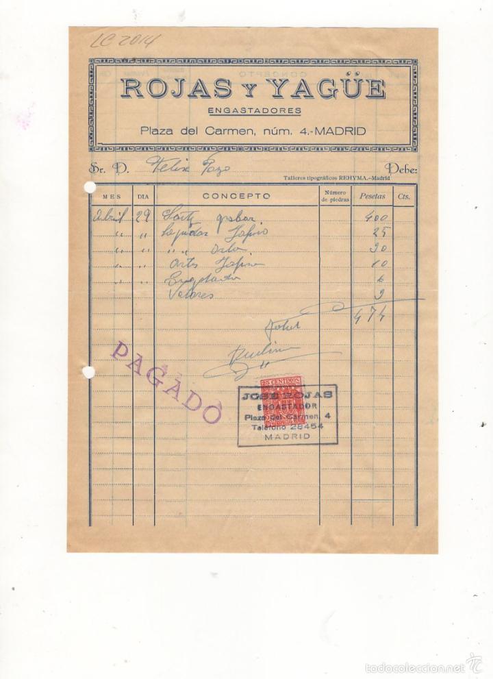 Old Invoices: FACTURA. ROJAS Y YAGUE, ENGASTADORES, MADRID.