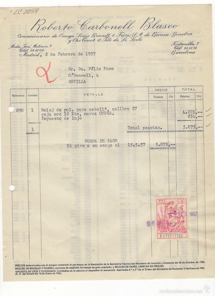 Old Invoices: FACTURA. ROBERTO CARBONELL BLASCO, MADRID, 1957.