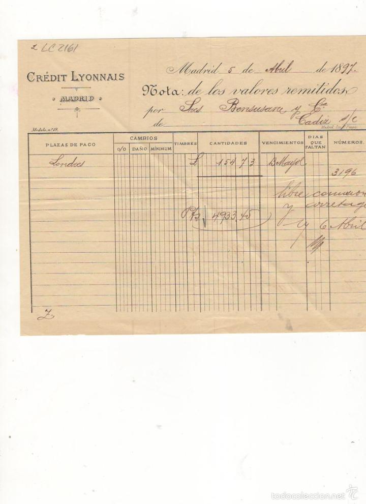 Alte Rechnungen: FACTURA. CREDIT LYONNAIS, MADRID, 1897.