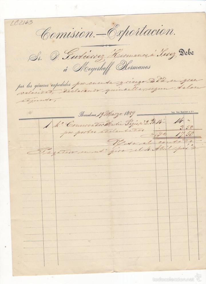 Facturas antiguas: FACTURA. GUTIERREZ HERMANOS, COMISION - EXPORTACION, BARCELONA, 1889.