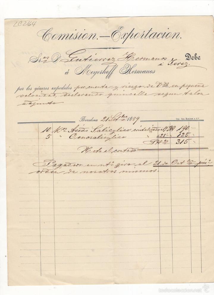Facturas antiguas: FACTURA. GUTIERREZ HERMANOS, COMISION - EXPORTACION, BARCELONA, 1889.