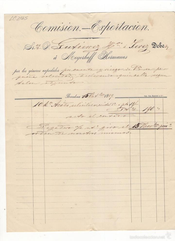 Facturas antiguas: FACTURA. GUTIERREZ HERMANOS, COMISION - EXPORTACION, BARCELONA, 1889.