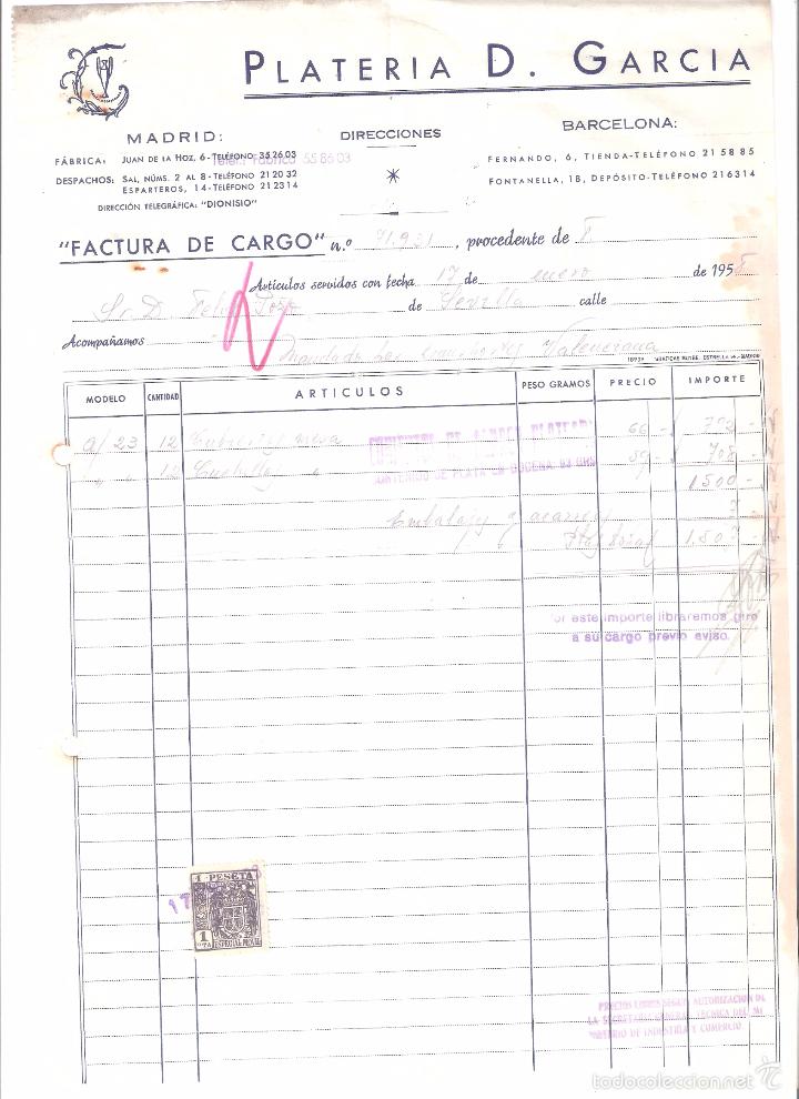 Old Invoices: FACTURA. PLATERIA D. GARCIA. MADRID. 1958.