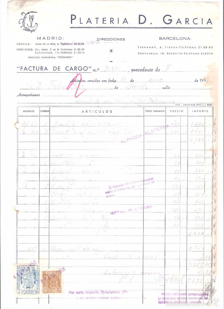 Old Invoices: FACTURA. PLATERIA D. GARCIA. MADRID. 1958.