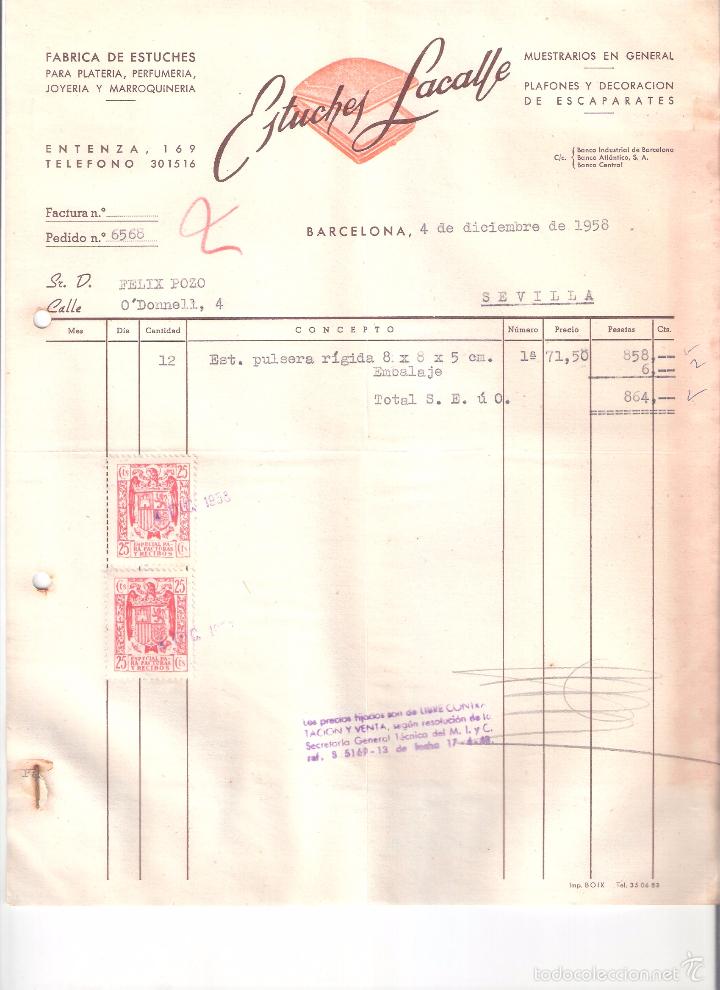 Old Invoices: FACTURA. ESTUCHES LACALLE. BARCELONA. 1958