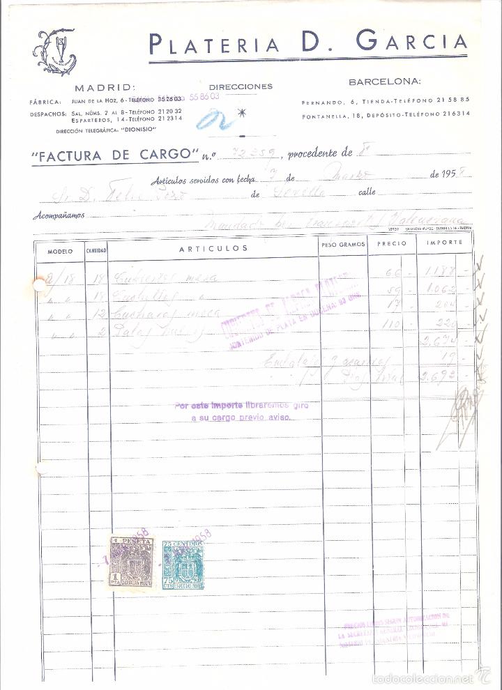 Old Invoices: FACTURA. PLATERIA D. GARCIA. MADRID. 1958.