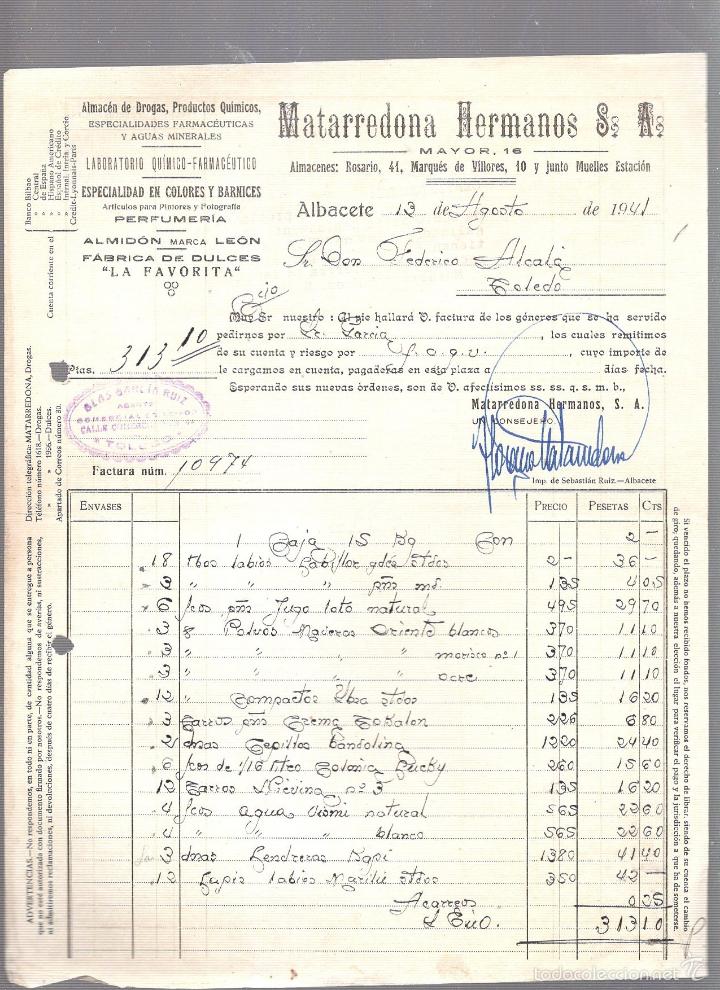 Factures anciennes: FACTURA. MATARREDONA HERMANOS S.A. ALBACETE. 1941. ALMACEN DE DROGAS Y PRODUCTOS QUIMICOS