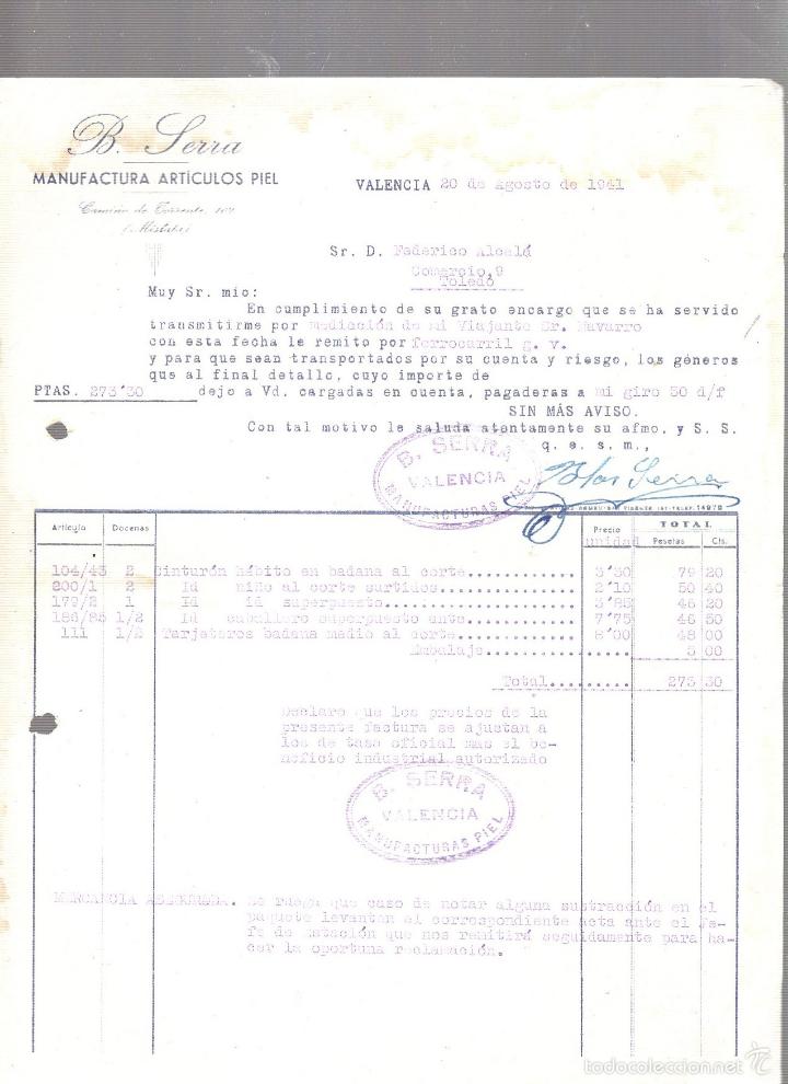 Factures anciennes: FACTURA. B.SERRA. MANUFACTURA ARTICULOS PIEL. VALENCIA, 1941