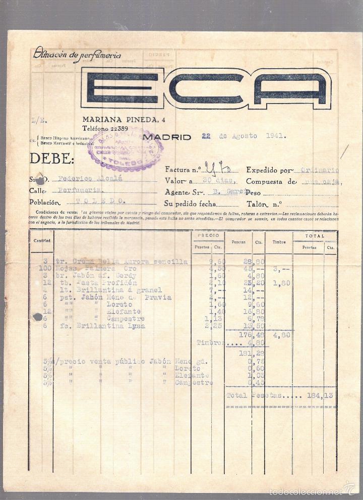 Factures anciennes: FACTURA. ALMACEN DE PERFUMERIA. ECA. MADRID. 1941