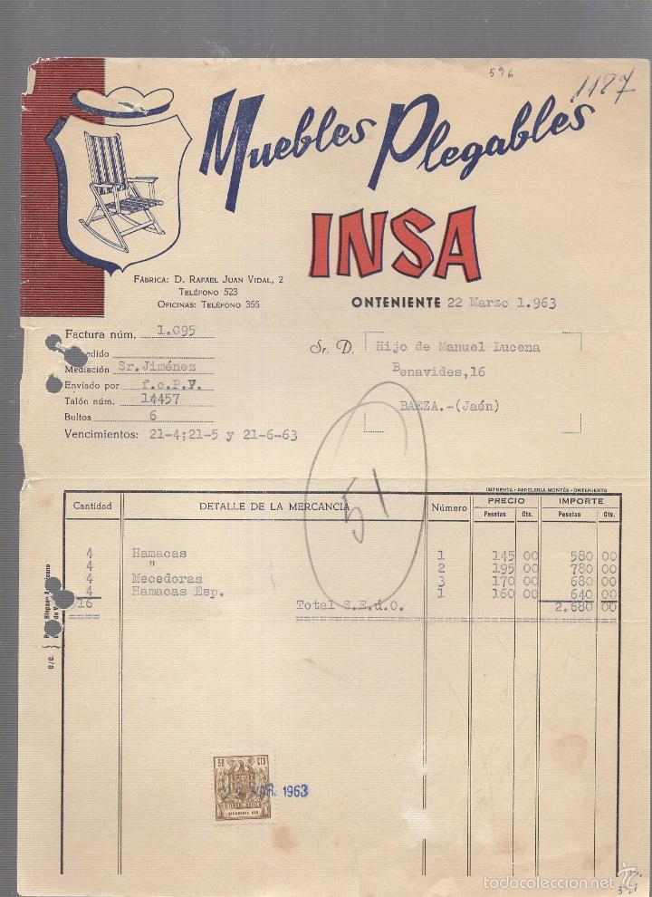 Old Invoices: FACTURA. MUEBLES PLEGABLES INSA. 1963. ONTENIENTE, VALENCIA