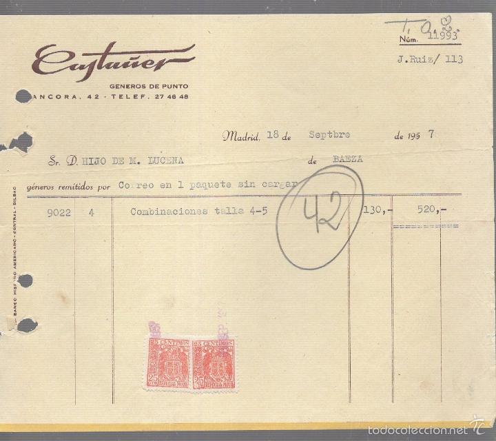 Old Invoices: FACTURA. CASTA&Ntilde;ER. GENEROS DE PUNTO. MADRID. 1957