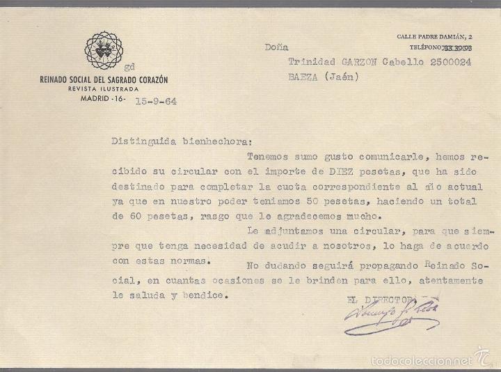 Old Invoices: CARTA COMERCIAL. REVISTA REINADO SOCIAL DEL SAGRADO CORAZON. MADRID. 1964.