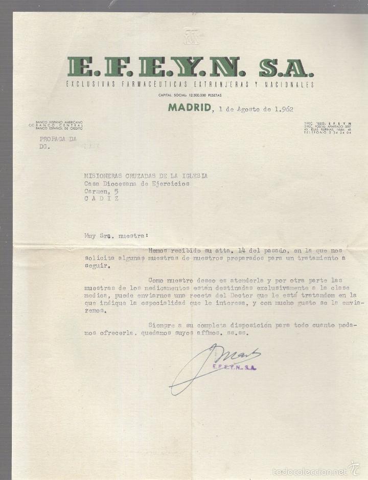 Old Invoices: CARTA COMERCIAL. EFEYN S.A. EXCLUSIVAS FARMACEUTICAS. MADRID. 1962