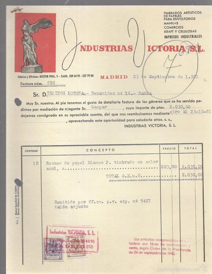 Old Invoices: FACTURA. INDUSTRIAS VICTORIA S.L. MADRID. 1961. TIMBRADOS, IMPRESOS INDUSTIALES.