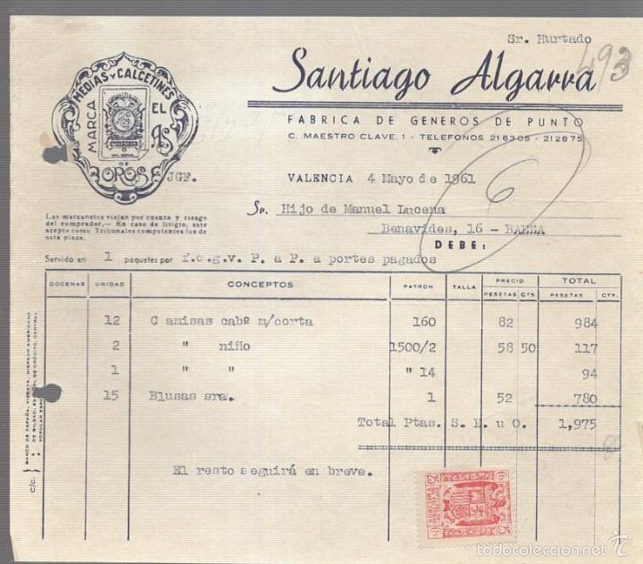 Alte Rechnungen: FACTURA. SANTIAGO ALGARRA. GENEROS DE PUNTO.
