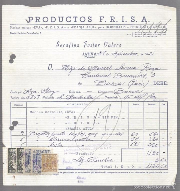 Alte Rechnungen: FACTURA. PRODUCTOS FRISA. SERAFINA FUSTER VALERO. 1962. JATIVA, VALENCIA