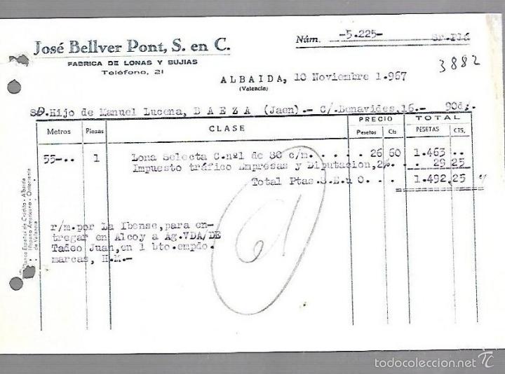 Old Invoices: FACTURA. JOSE BELLVER PONT. LONAS Y BUJIAS. ALBAIDA, VALENCIA. 1967