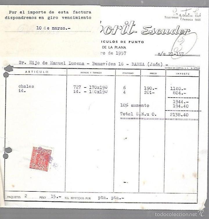 Alte Rechnungen: FACTURAS. VICENTE SABORITS S.A. ARTICULOS DE PUNTO. CASTELLON. 1957