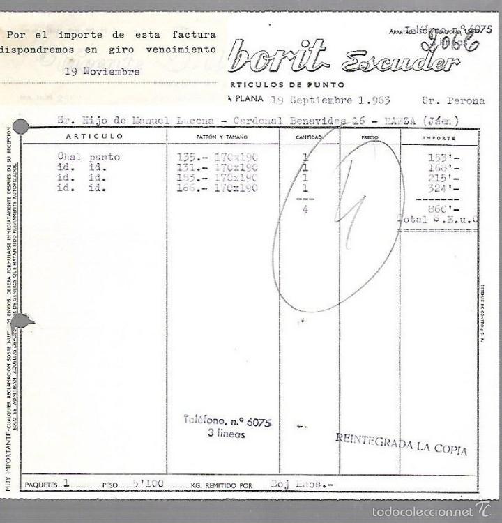 Alte Rechnungen: FACTURAS. VICENTE SABORITS S.A. ARTICULOS DE PUNTO. CASTELLON. 1963