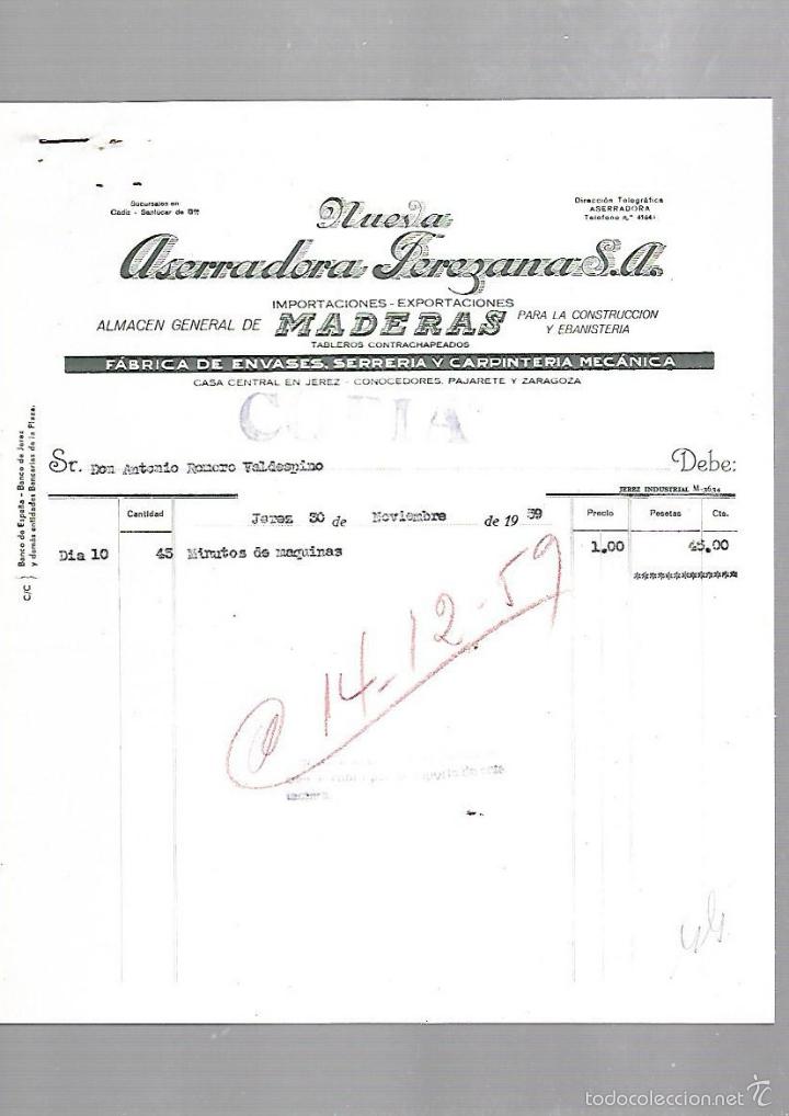 Old Invoices: FACTURA. NUEVA ASERRADORA JEREZANA. MADERAS. 1959