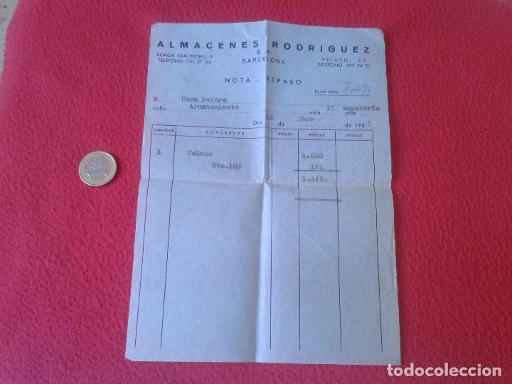 Facturas antiguas: ANTIGUO ALBAR&Aacute;N FACTURA O SIMILAR ALMACENES RODRIGUEZ BARCELONA. RONDA SAN PEDRO Y CALLE PELAYO.1965