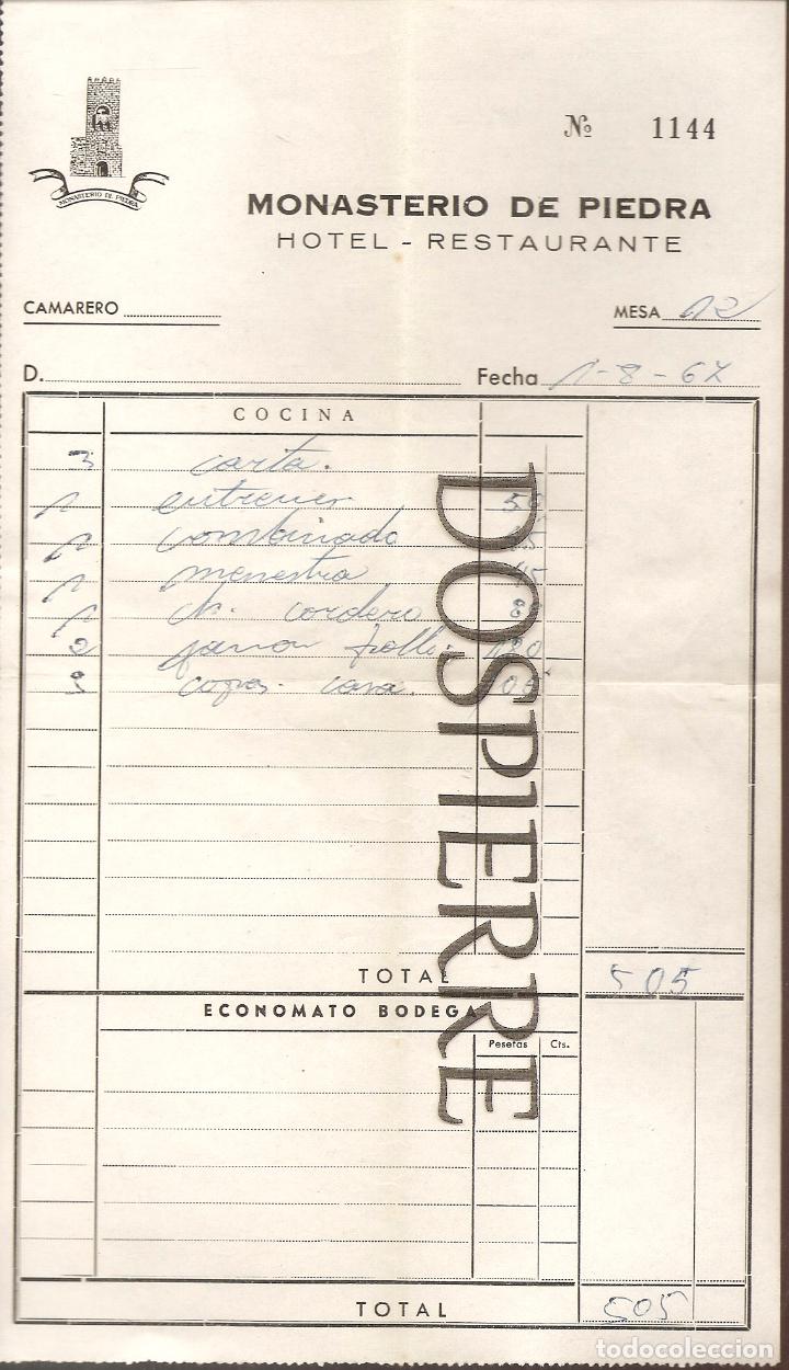 Facturas antiguas: FACTURA, HOTEL-RESTAURANTE MONASTERIO DE PIEDRA, NU&Eacute;VALOS-ZARAGOZA , A&Ntilde;OS 60