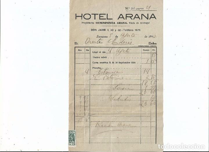 Facturas antiguas: FACTURA HOTEL ARANA - ZARAGOZA 1940