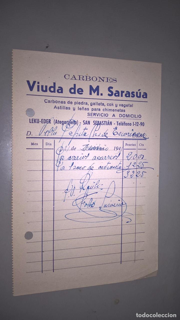 Facturas antiguas: San Sebasti&aacute;n. Carbones. 1945 - Foto 1