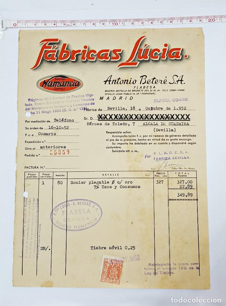 Facturas antiguas: Facura de compra en Fabricas Lucia 1952 - Foto 1