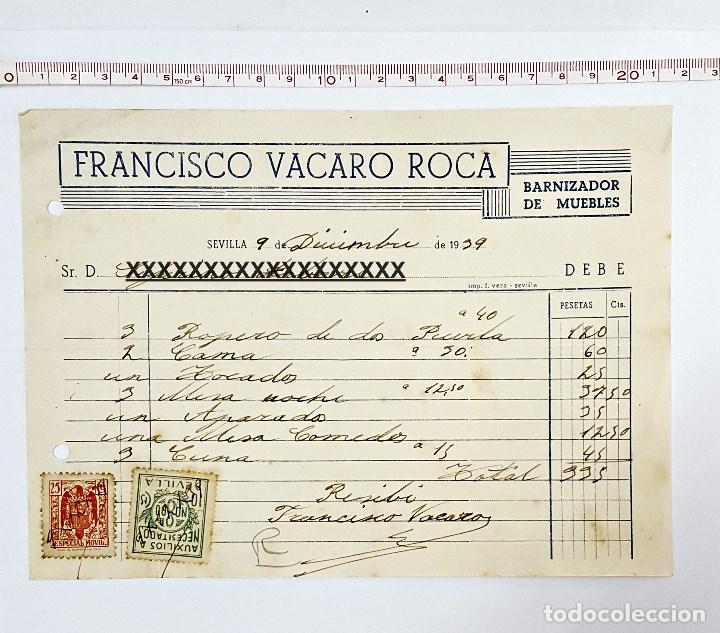 Facturas antiguas: Factura de Barnizado de muebles de 1939 - Foto 1