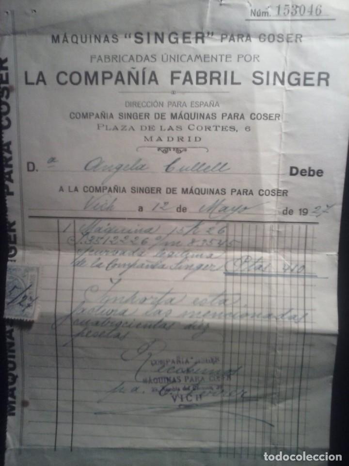 Facturas antiguas: MAQUINAS DE COSER SINGER - CENTELLES, 1927. - Foto 4