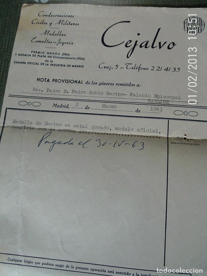 Faturas antigas: ANTIGUA FACTURA CEJALVO - CONDECORACIONES CIVILES Y MILITARES
