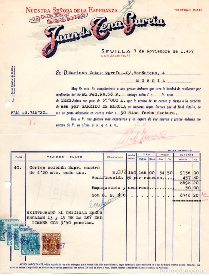 Old Invoices: FACTURA, FABRICA DE TEJIDOS DE ALGODON JUAN DE TENA GARCIA, SEVILLA , 1957.