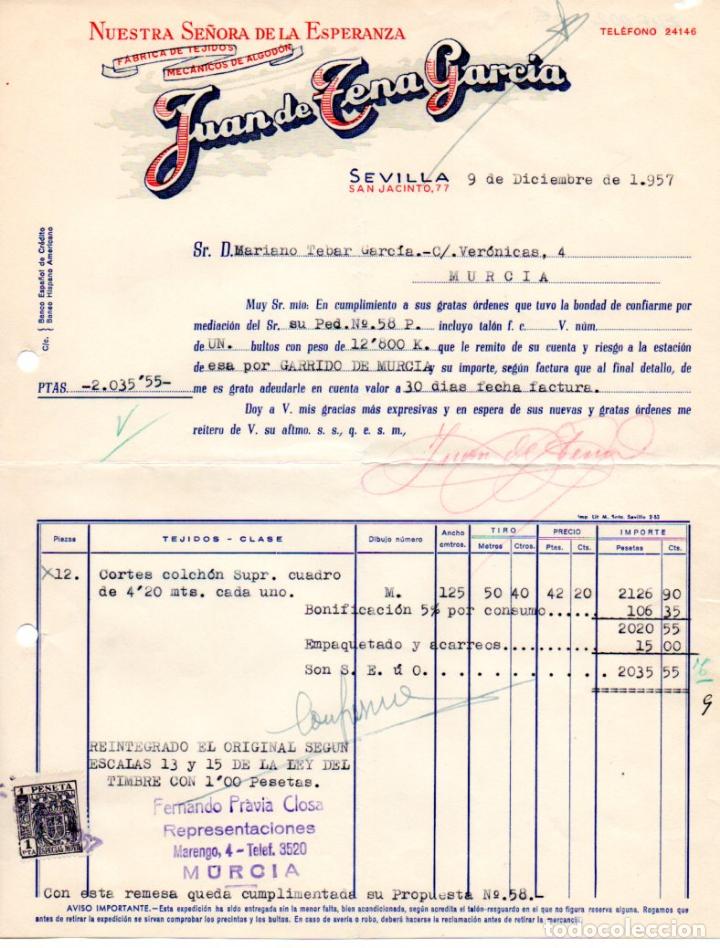 Old Invoices: FACTURA, FABRICA DE TEJIDOS DE ALGODON JUAN DE TENA GARCIA, SEVILLA , 1957.