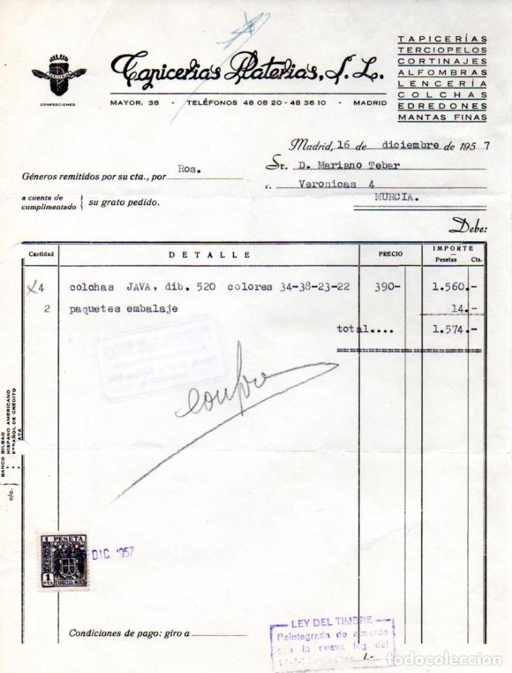 Old Invoices: FACTURA,TAPICERIAS PLATERIAS ,S.L, MADRID, 1957.