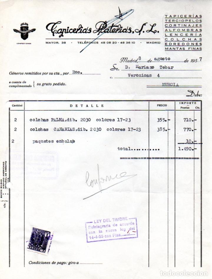 Old Invoices: FACTURA,TAPICERIAS PLATERIAS ,S.L, MADRID, 1957.