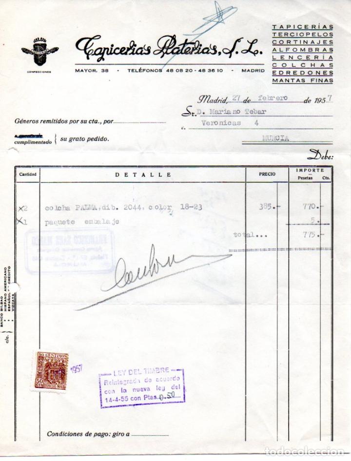 Old Invoices: FACTURA,TAPICERIAS PLATERIAS ,S.L, MADRID, 1957.