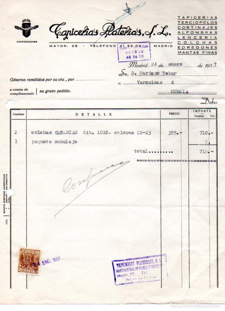 Old Invoices: FACTURA ,TAPICERIAS PLATERIAS,S.L, MADRID ,1957.