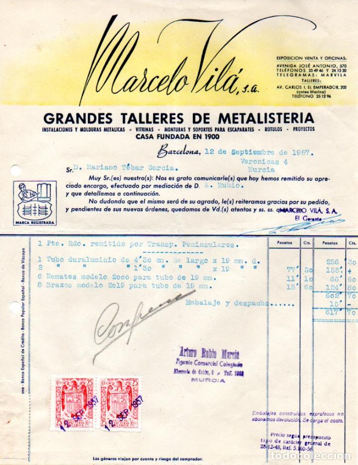 Factures anciennes: FACTURA ,MARCELO VILA,S.A. GRANDES TALLERES DE METALISTERIA, BARCELONA, 1957.