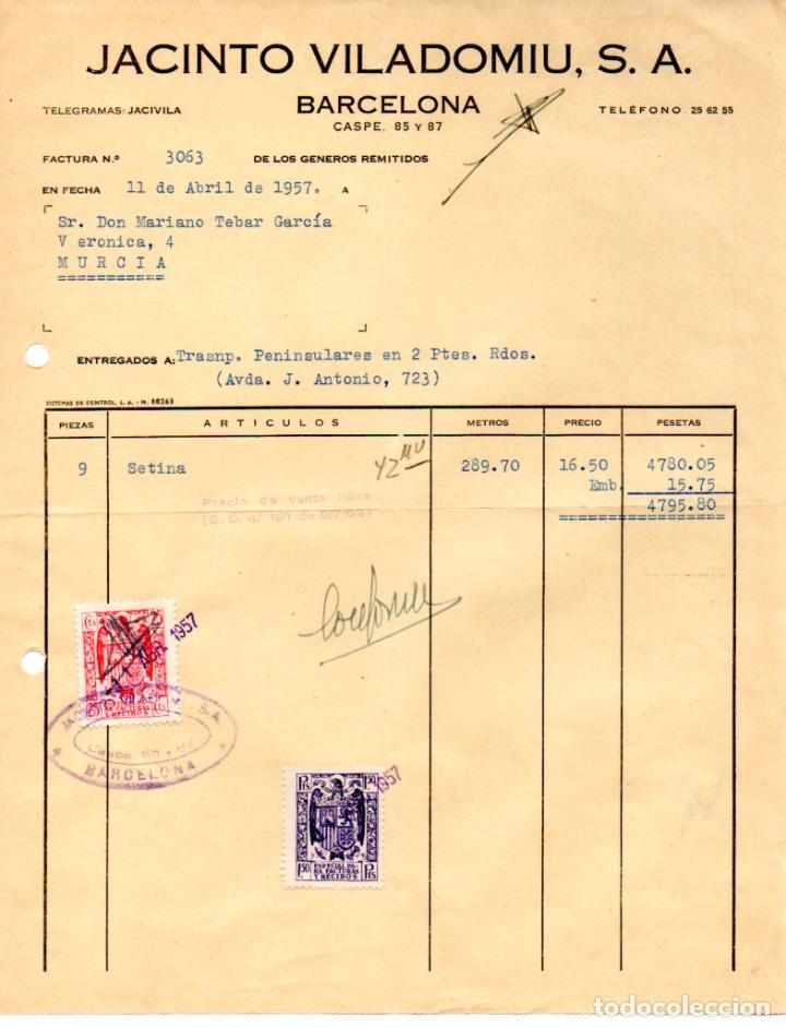 Factures anciennes: FACTURA ,JACINTO VILADOMIU,S.A. BARCELONA, 1957.