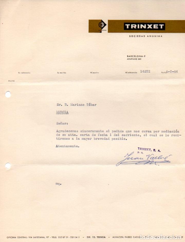 Factures anciennes: FACTURA ,TRINXET,SOCIEDAD ANONIMA. BARCELONA, 1964.