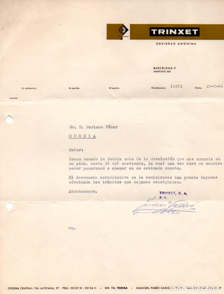 Factures anciennes: FACTURA ,TRINXET,SOCIEDAD ANONIMA. BARCELONA, 1964.