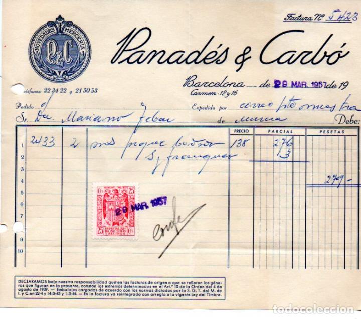 Factures anciennes: FACTURA , PANADES & CARBO , BARCELONA ,1957.