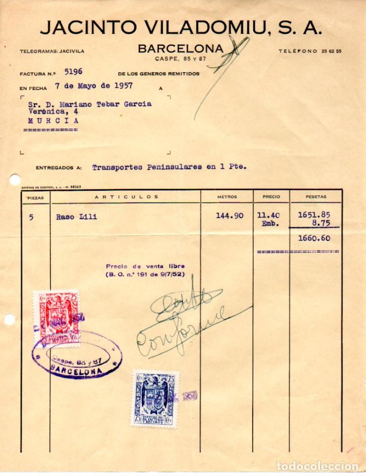 Factures anciennes: FACTURA ,JACINTO VILADOMIU, S.A., BARCELONA ,1957.