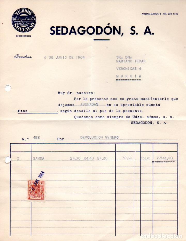 Factures anciennes: FACTURA ,SEDAGODON,S.A. . BARCELONA ,1964.