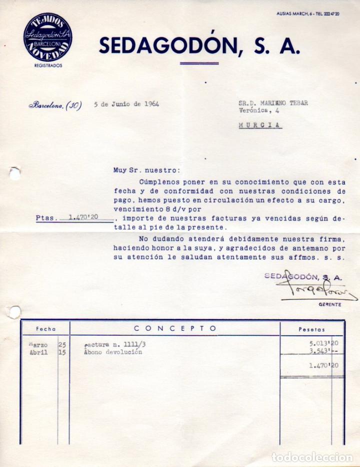 Factures anciennes: FACTURA ,SEDAGODON,S.A. . BARCELONA ,1964.